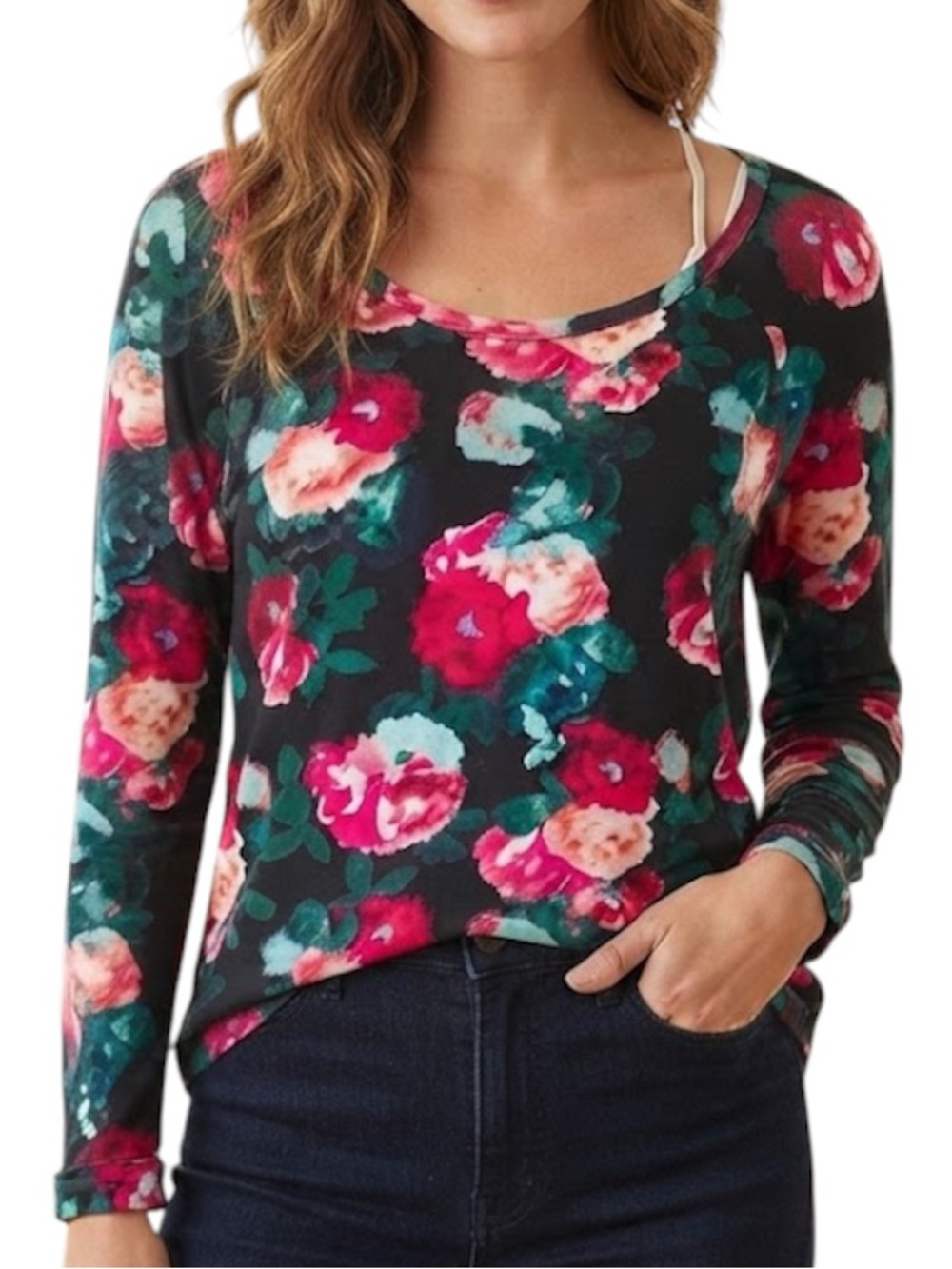 H&M DIVIDED Red Bella Swan Twilight Knit Scoop Neck Long Sleeve Top Coquette M